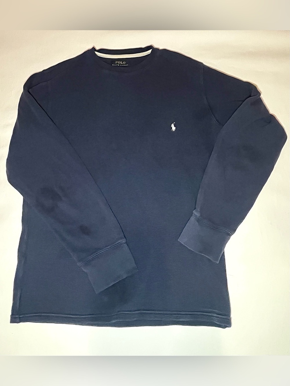 navy blue Polo Ralph Lauren waffle-knit thermal long-sleeve crewneck shirt